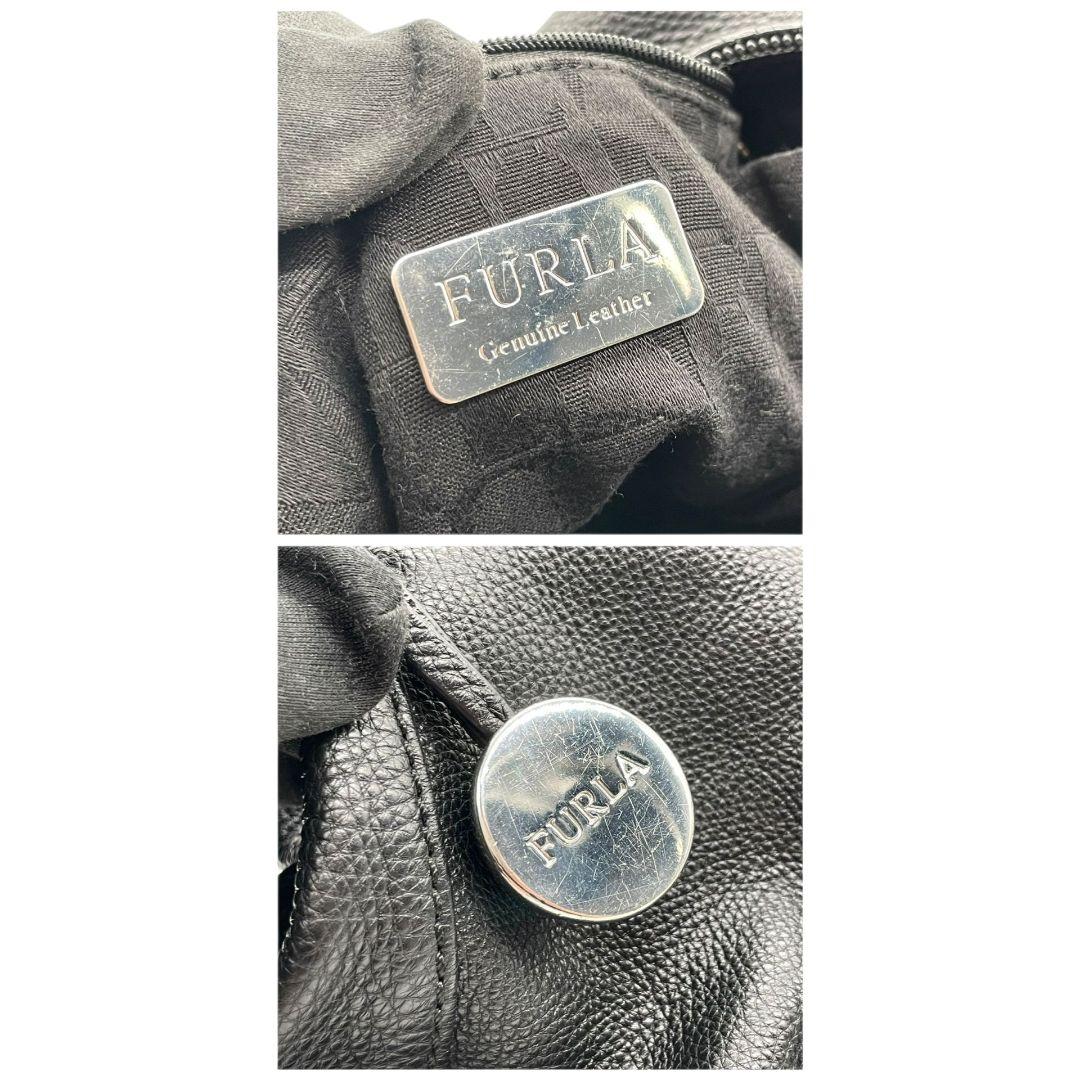 フルラ ハンドバッグ 黒 ホーボー ワンショルダー レザー 本革 トートバッグ 肩掛け可 肩かけ可 シルバー金具 ロゴプレート チャーム付き FURLA u11 ブラック 上品 高級感