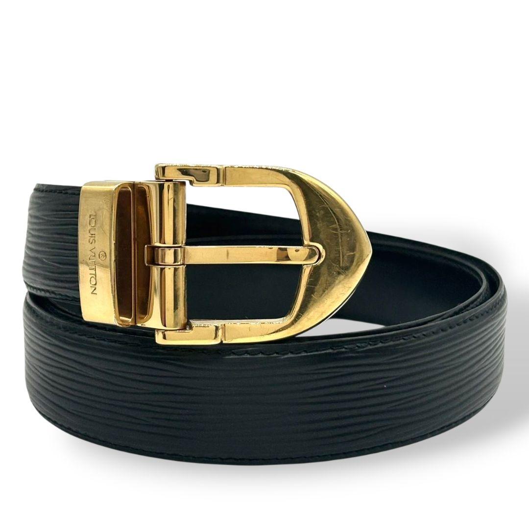 美品 ルイヴィトン ベルト 黒 ブラック エピ サンチュール クラシック PX-2 レザー 本革 ゴールド金具 メンズ VI0946 高級 ブランド