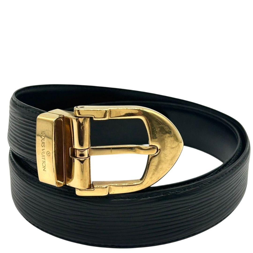 美品 ルイヴィトン ベルト 黒 ブラック エピ サンチュール クラシック PX-2 レザー 本革 ゴールド金具 メンズ VI0946 高級 ブランド