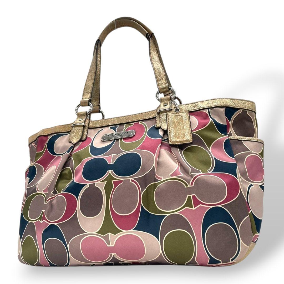 コーチ トートバッグ 総柄 シグネチャー ワンショルダー キャンバス s8 ハンドバッグ 肩掛け可 肩かけ可 レザー 本革 マルチカラー シルバー金具 ロゴプレート ロゴタグ COACH F19461
