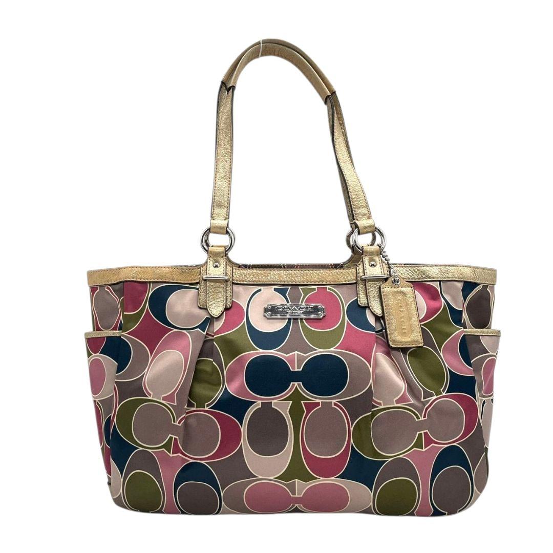 コーチ トートバッグ 総柄 シグネチャー ワンショルダー キャンバス s8 ハンドバッグ 肩掛け可 肩かけ可 レザー 本革 マルチカラー シルバー金具 ロゴプレート ロゴタグ COACH F19461