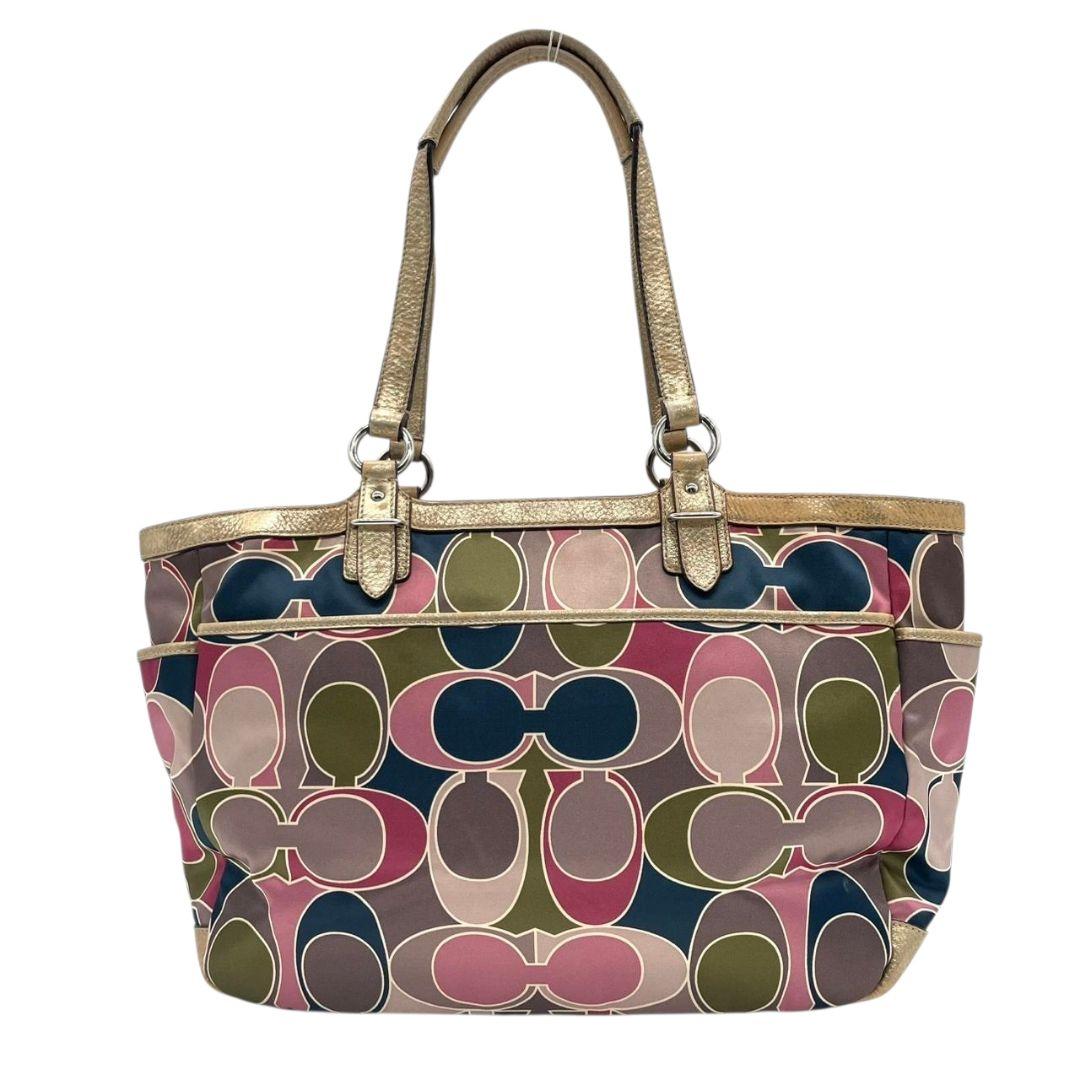 コーチ トートバッグ 総柄 シグネチャー ワンショルダー キャンバス s8 ハンドバッグ 肩掛け可 肩かけ可 レザー 本革 マルチカラー シルバー金具 ロゴプレート ロゴタグ COACH F19461