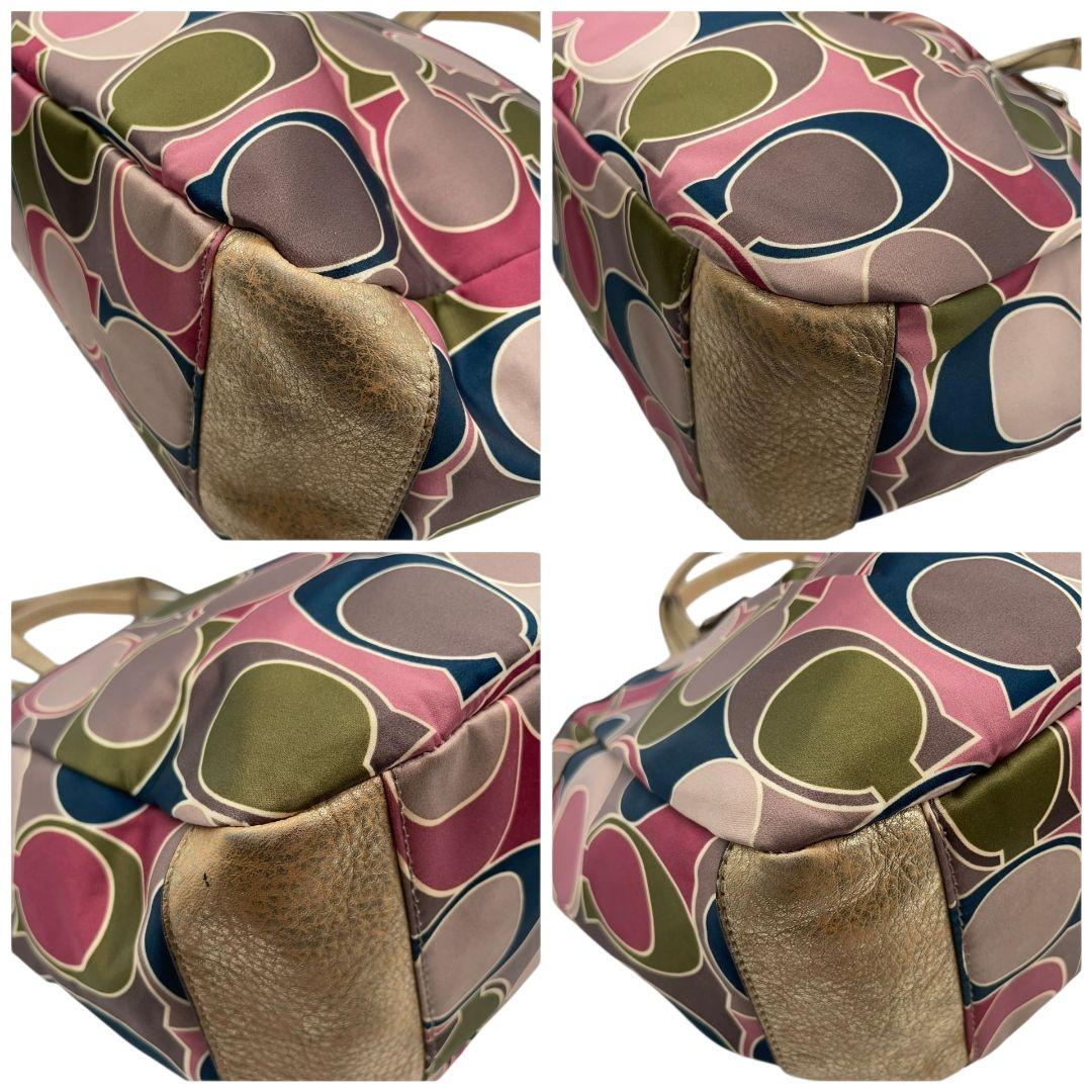 コーチ トートバッグ 総柄 シグネチャー ワンショルダー キャンバス s8 ハンドバッグ 肩掛け可 肩かけ可 レザー 本革 マルチカラー シルバー金具 ロゴプレート ロゴタグ COACH F19461