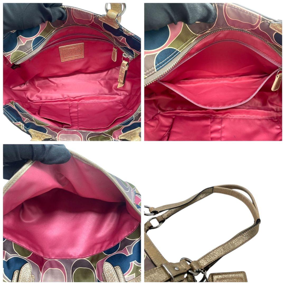 コーチ トートバッグ 総柄 シグネチャー ワンショルダー キャンバス s8 ハンドバッグ 肩掛け可 肩かけ可 レザー 本革 マルチカラー シルバー金具 ロゴプレート ロゴタグ COACH F19461