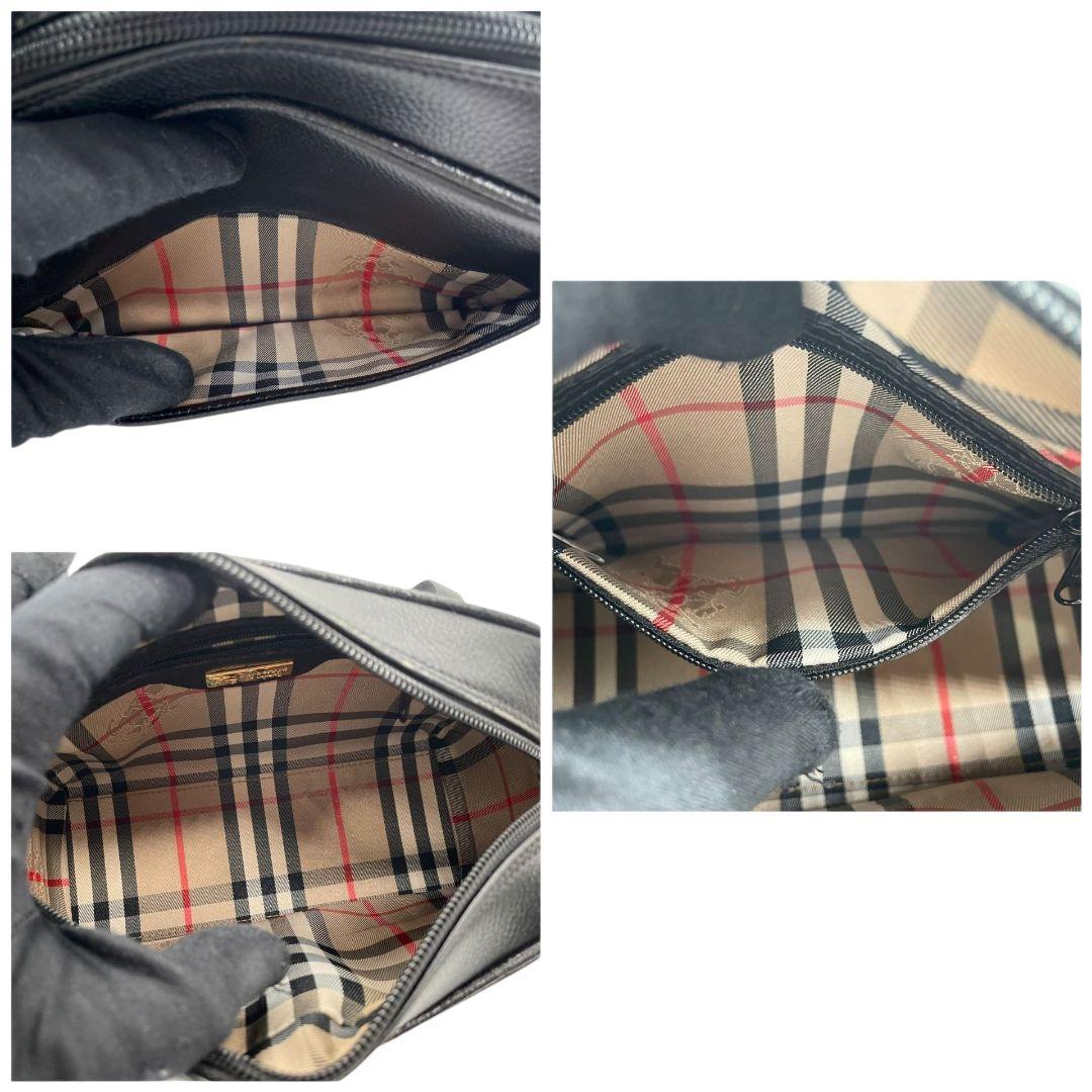 美品 BURBERRY バーバリー ショルダーバッグ ブラック レザー 本革 ロゴプレート 斜め掛け可 ゴールド金具 Burberrys s9