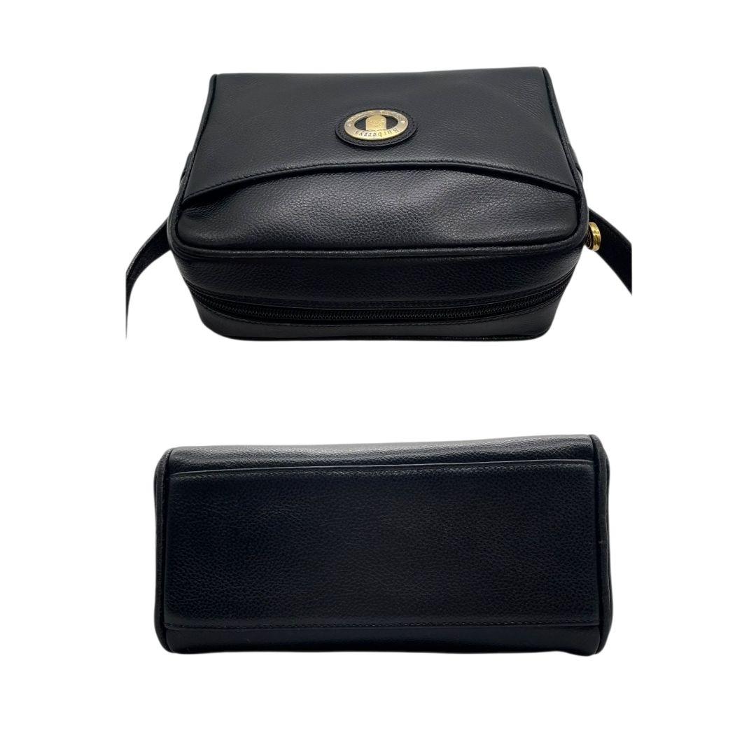 美品 BURBERRY バーバリー ショルダーバッグ ブラック レザー 本革 ロゴプレート 斜め掛け可 ゴールド金具 Burberrys s9