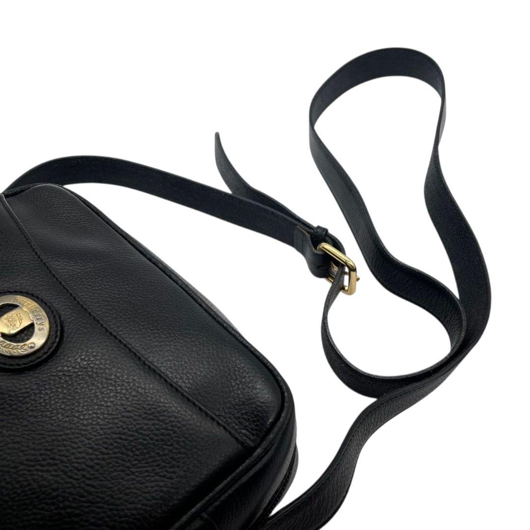 美品 BURBERRY バーバリー ショルダーバッグ ブラック レザー 本革 ロゴプレート 斜め掛け可 ゴールド金具 Burberrys s9