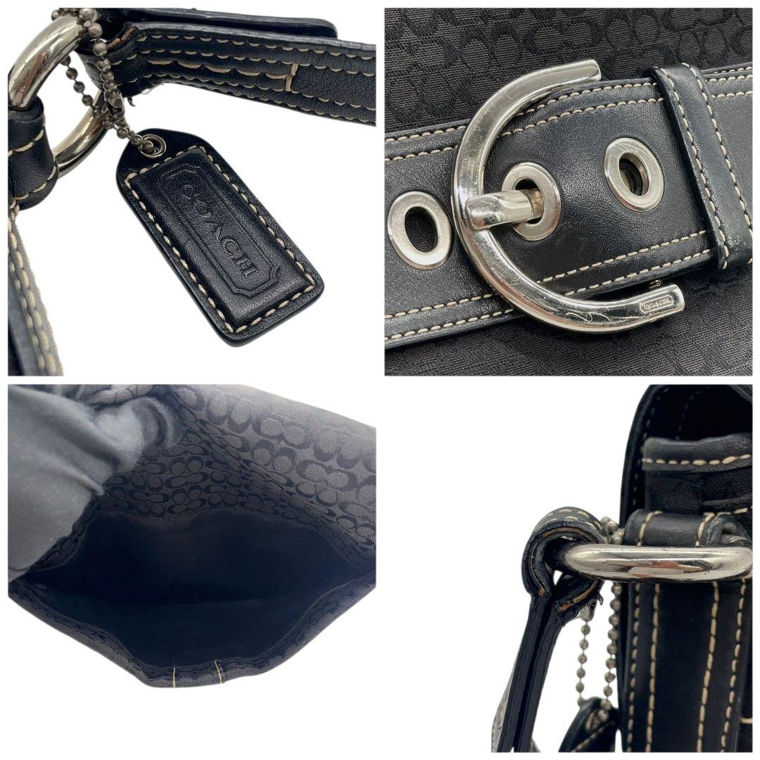 コーチ ショルダーバッグ 黒 ブラック シグネチャー フラップ 斜め掛け可 レザー 本革 キャンバス s35 C05Q-3644 シルバー金具 ロゴタグ オシャレ COACH