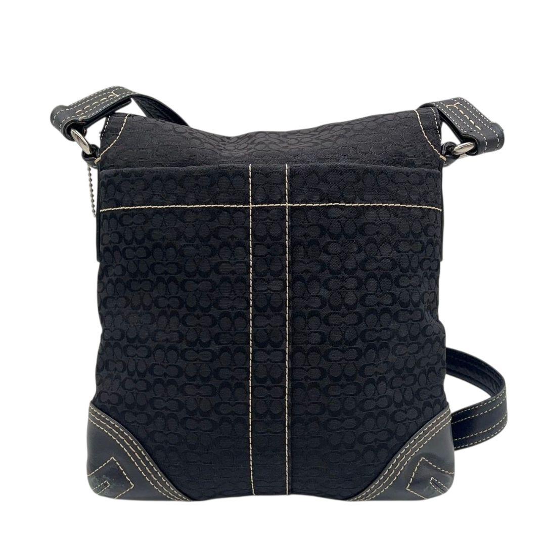 コーチ ショルダーバッグ 黒 ブラック シグネチャー フラップ 斜め掛け可 レザー 本革 キャンバス s35 C05Q-3644 シルバー金具 ロゴタグ オシャレ COACH