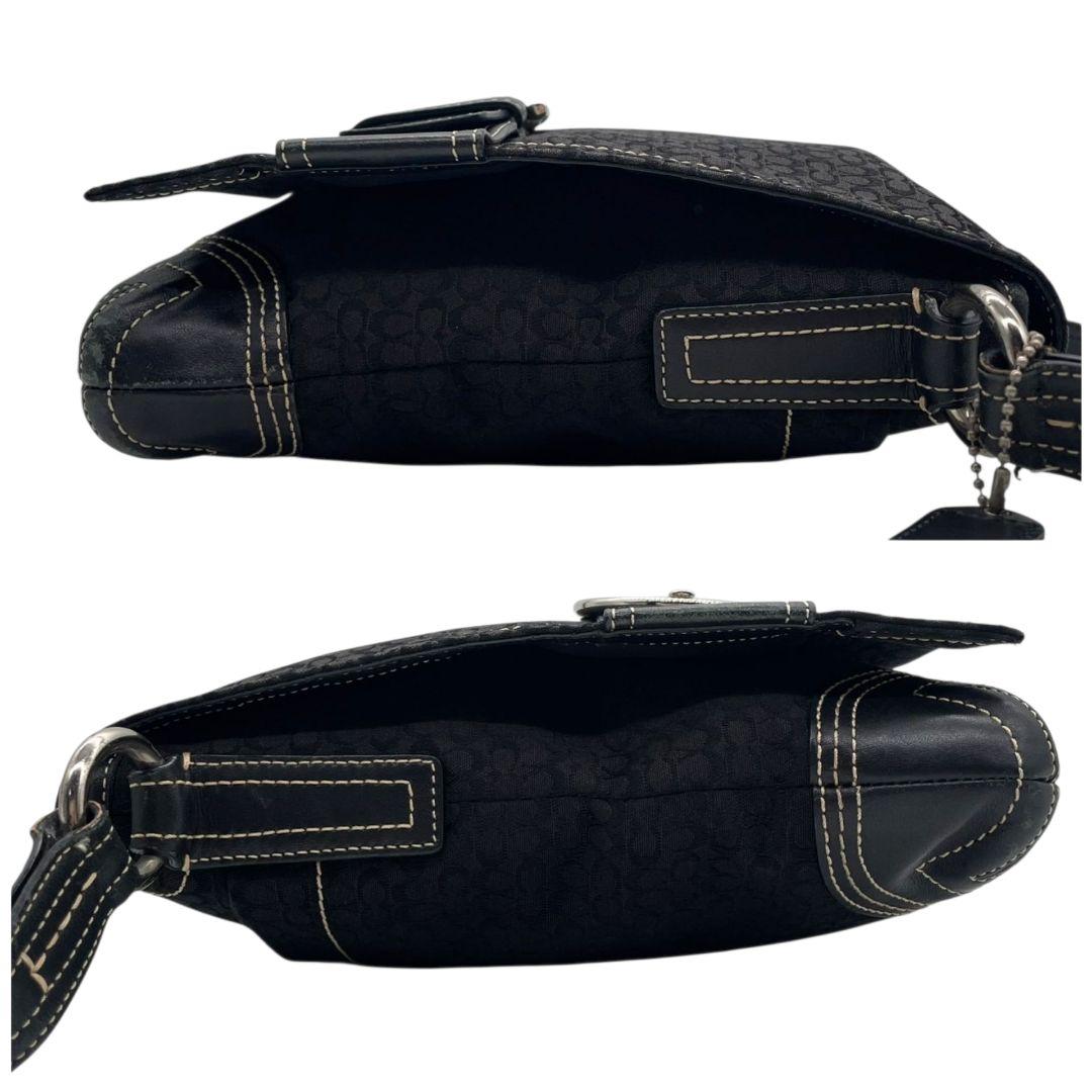 コーチ ショルダーバッグ 黒 ブラック シグネチャー フラップ 斜め掛け可 レザー 本革 キャンバス s35 C05Q-3644 シルバー金具 ロゴタグ オシャレ COACH