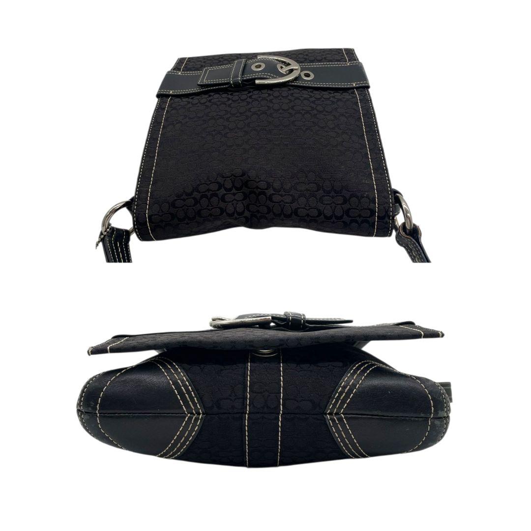 コーチ ショルダーバッグ 黒 ブラック シグネチャー フラップ 斜め掛け可 レザー 本革 キャンバス s35 C05Q-3644 シルバー金具 ロゴタグ オシャレ COACH