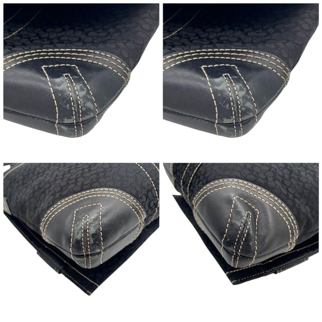 コーチ ショルダーバッグ 黒 ブラック シグネチャー フラップ 斜め掛け可 レザー 本革 キャンバス s35 C05Q-3644 シルバー金具 ロゴタグ オシャレ COACH