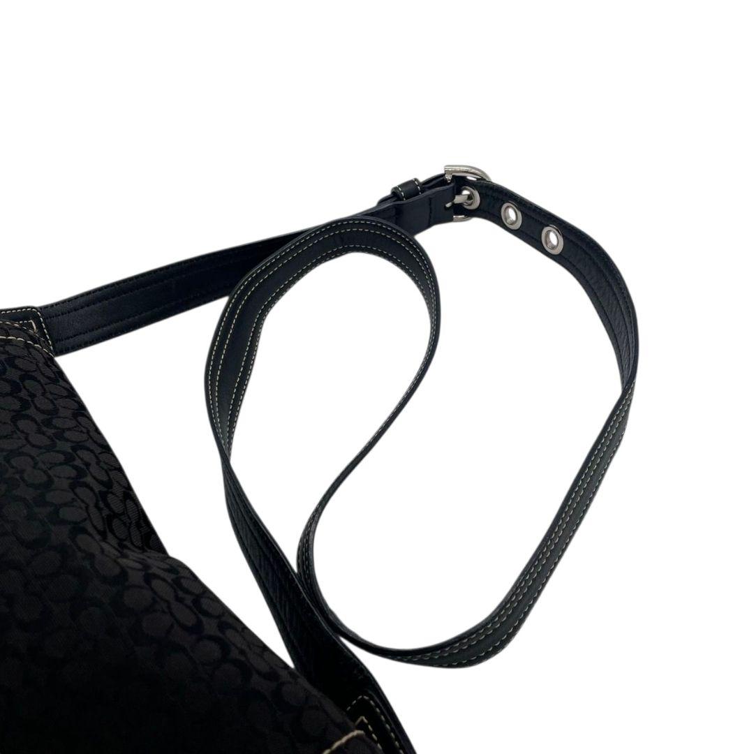 コーチ ショルダーバッグ 黒 ブラック シグネチャー フラップ 斜め掛け可 レザー 本革 キャンバス s35 C05Q-3644 シルバー金具 ロゴタグ オシャレ COACH