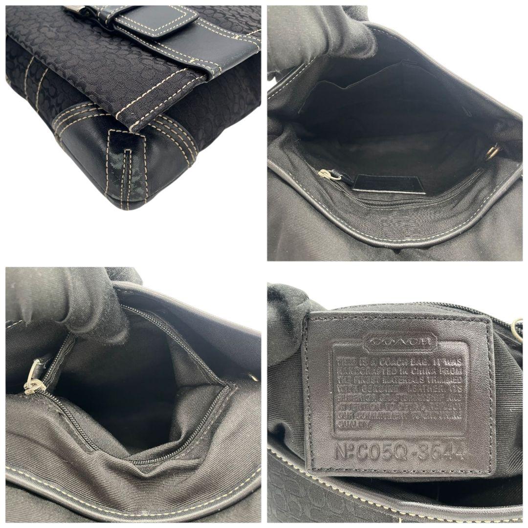 コーチ ショルダーバッグ 黒 ブラック シグネチャー フラップ 斜め掛け可 レザー 本革 キャンバス s35 C05Q-3644 シルバー金具 ロゴタグ オシャレ COACH