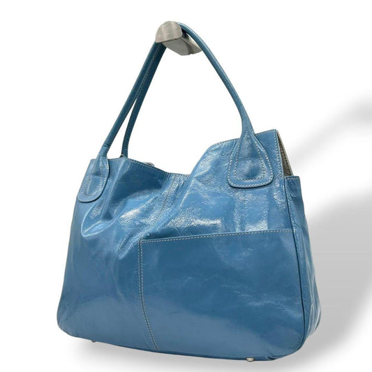 ハマノ トートバッグ 青 ブルー A4収納可 ワンショルダー レザー 本革 ハンドバッグ 自立可 肩掛け可 肩かけ可 ロゴプレート 上品 HAMANO T2