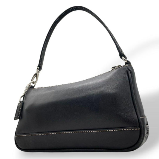 美品 コーチ ハンドバッグ 黒 ブラック ワンショルダー トートバッグ レザー 本革 肩掛け可 シルバー金具 ロゴタグ 本物保証 鑑定済 オシャレ COACH 7785 s15