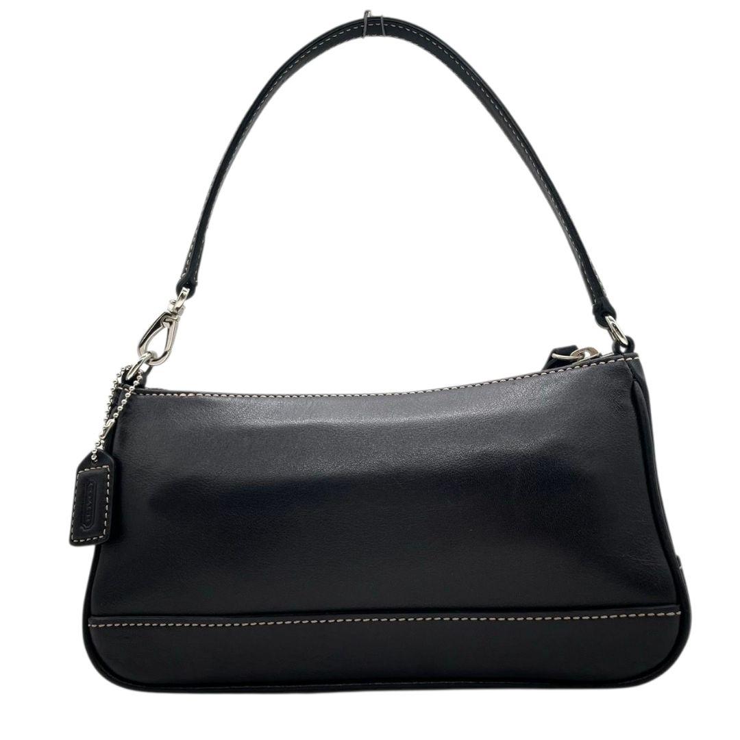 美品 コーチ ハンドバッグ 黒 ブラック ワンショルダー トートバッグ レザー 本革 肩掛け可 シルバー金具 ロゴタグ 本物保証 鑑定済 オシャレ COACH 7785 s15