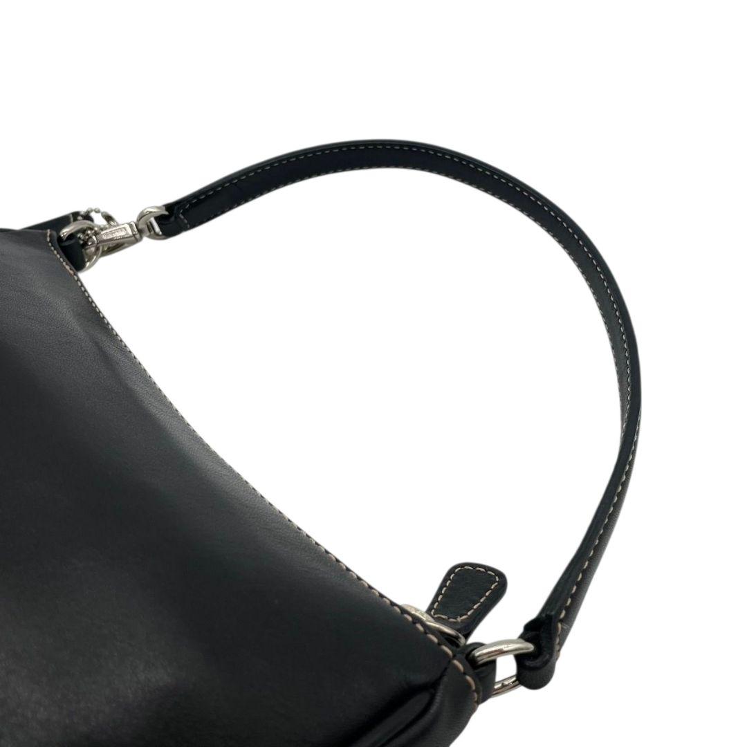 美品 コーチ ハンドバッグ 黒 ブラック ワンショルダー トートバッグ レザー 本革 肩掛け可 シルバー金具 ロゴタグ 本物保証 鑑定済 オシャレ COACH 7785 s15