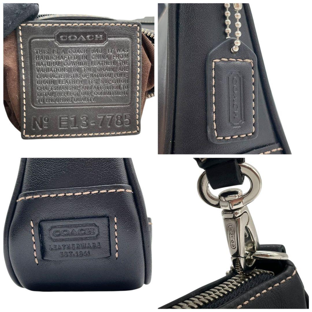 美品 コーチ ハンドバッグ 黒 ブラック ワンショルダー トートバッグ レザー 本革 肩掛け可 シルバー金具 ロゴタグ 本物保証 鑑定済 オシャレ COACH 7785 s15