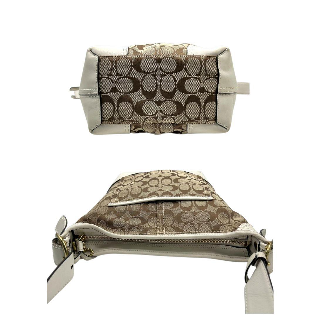 コーチ ショルダーバッグ 茶 白 シグネチャー ホーボー ワンショル s96 12390 自立可 斜め掛け可 ブラウン ホワイト ゴールド金具 ロゴプレート レザー 本革 COACH