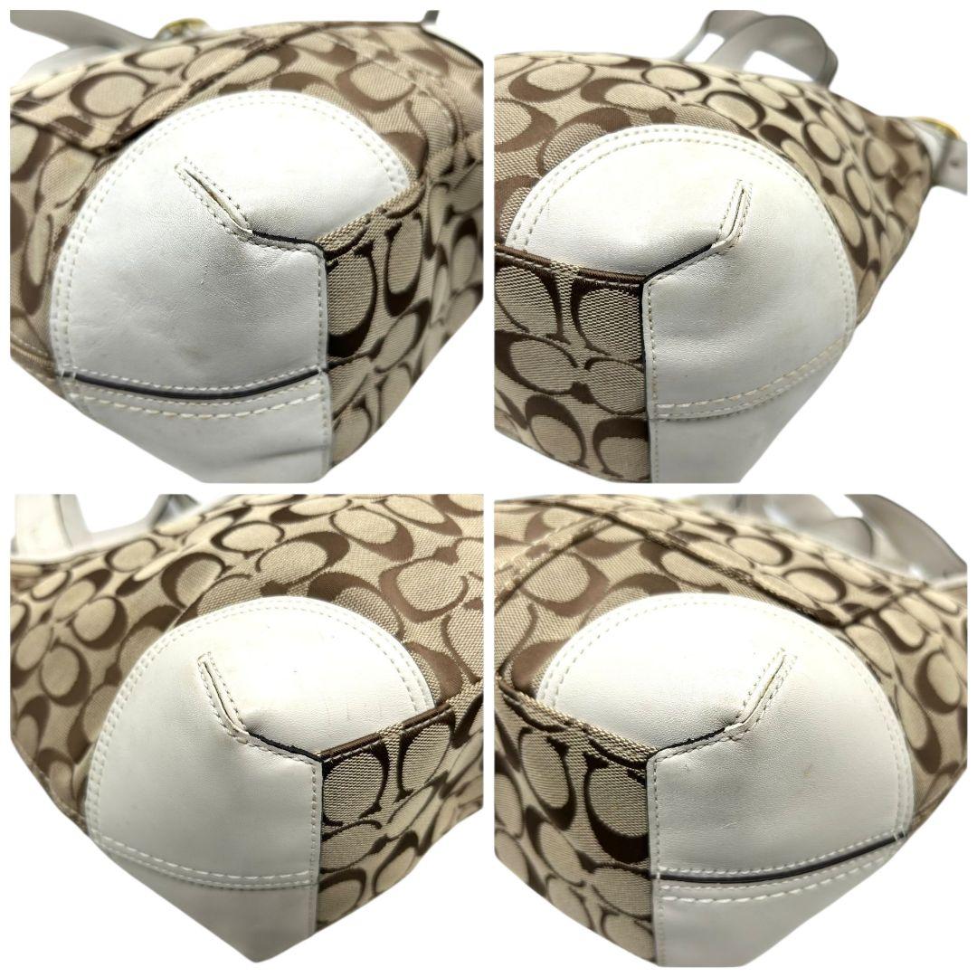 コーチ ショルダーバッグ 茶 白 シグネチャー ホーボー ワンショル s96 12390 自立可 斜め掛け可 ブラウン ホワイト ゴールド金具 ロゴプレート レザー 本革 COACH