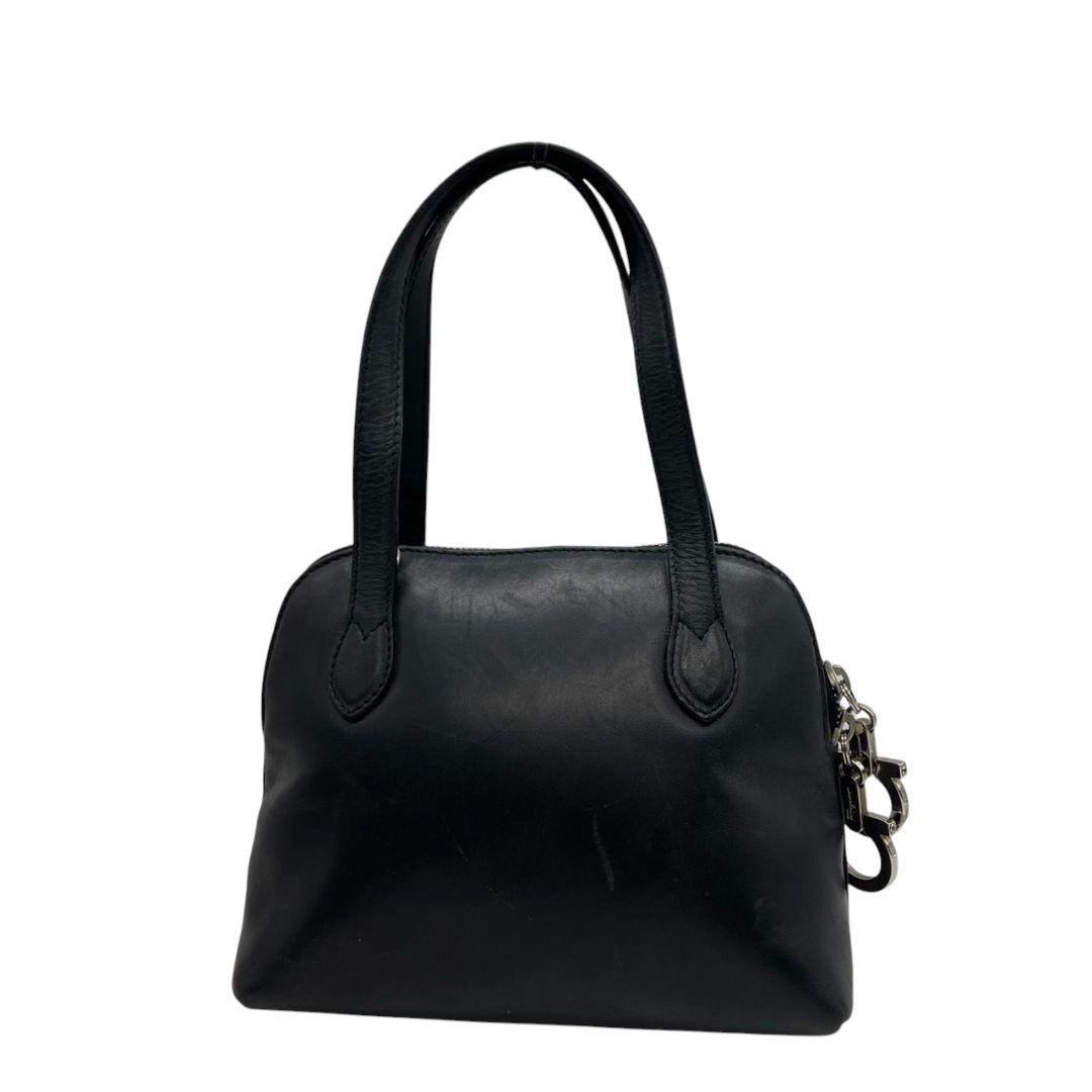 美品 フェラガモ ハンドバッグ 2way 黒 ガンチーニ チャーム付き レザー 本革 ショルダーバッグ 斜め掛け可 自立可 シルバー金具 Salvatore Ferragamo ブラック E6 6664