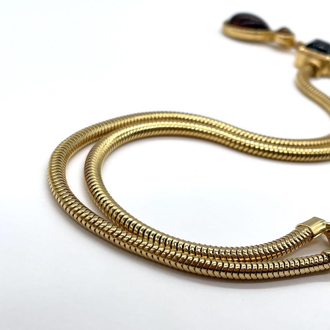 美品 モネ MONET ネックレス i6 カラーストーン ゴールド オレンジ ネイビー レディース アクセサリー ゴールド金具 ロゴ刻印 パリ 高級