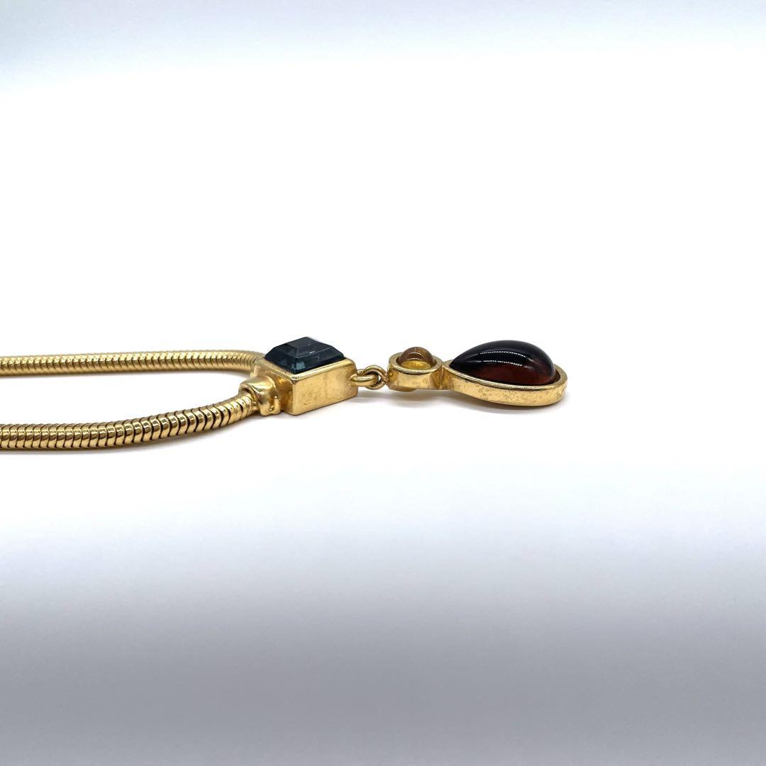 美品 モネ MONET ネックレス i6 カラーストーン ゴールド オレンジ ネイビー レディース アクセサリー ゴールド金具 ロゴ刻印 パリ 高級