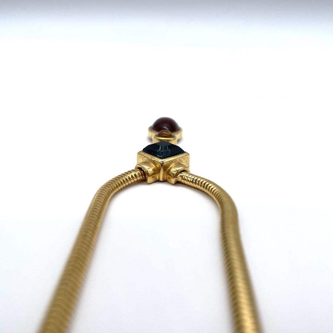 美品 モネ MONET ネックレス i6 カラーストーン ゴールド オレンジ ネイビー レディース アクセサリー ゴールド金具 ロゴ刻印 パリ 高級