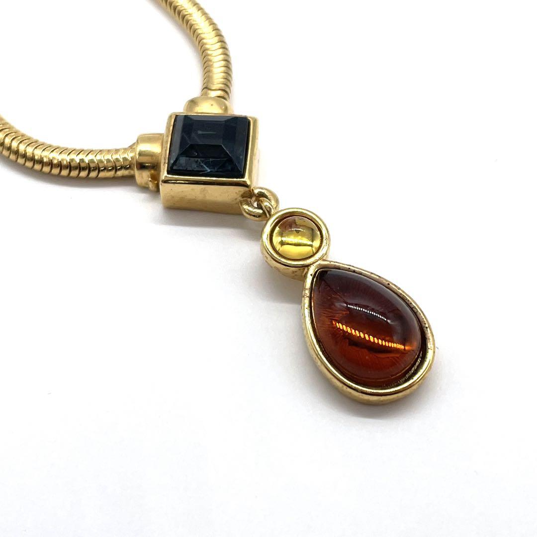 美品 モネ MONET ネックレス i6 カラーストーン ゴールド オレンジ ネイビー レディース アクセサリー ゴールド金具 ロゴ刻印 パリ 高級