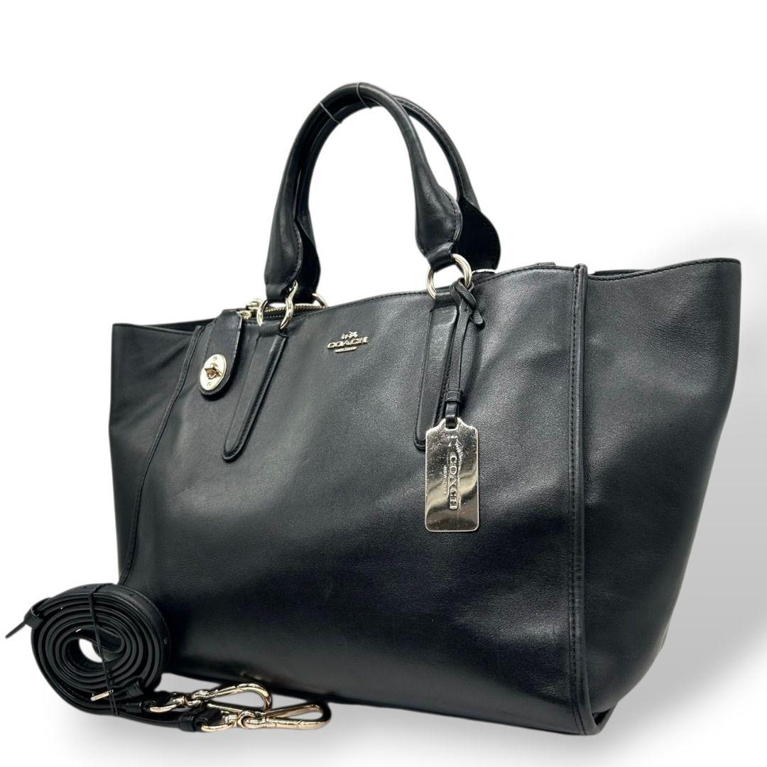 極美品 コーチ ハンドバッグ 黒 ターンロック 2WAY A4収納 レザー 自立可 s43 ショルダーバッグ トートバッグ 斜め掛け可 ブラック シルバー金具 ロゴタグ 本革 COACH 33545 オシャレ 本物保証 鑑定済 スピード発送