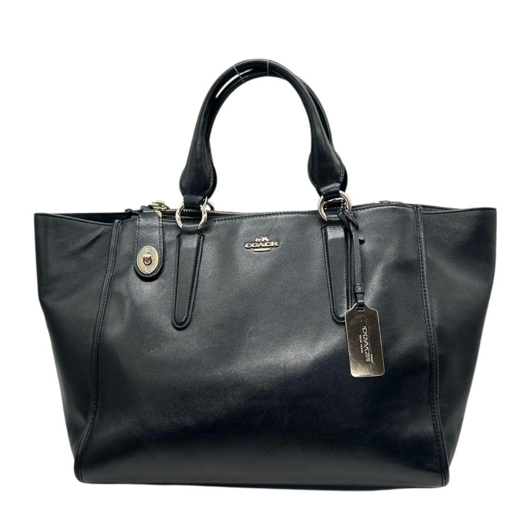 極美品 コーチ ハンドバッグ 黒 ターンロック 2WAY A4収納 レザー 自立可 s43 ショルダーバッグ トートバッグ 斜め掛け可 ブラック シルバー金具 ロゴタグ 本革 COACH 33545 オシャレ 本物保証 鑑定済 スピード発送