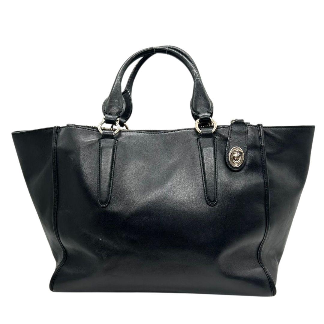 極美品 コーチ ハンドバッグ 黒 ターンロック 2WAY A4収納 レザー 自立可 s43 ショルダーバッグ トートバッグ 斜め掛け可 ブラック シルバー金具 ロゴタグ 本革 COACH 33545 オシャレ 本物保証 鑑定済 スピード発送