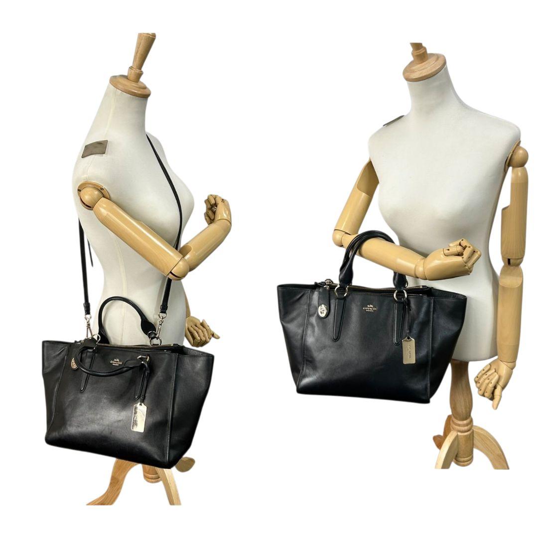 極美品 コーチ ハンドバッグ 黒 ターンロック 2WAY A4収納 レザー 自立可 s43 ショルダーバッグ トートバッグ 斜め掛け可 ブラック シルバー金具 ロゴタグ 本革 COACH 33545 オシャレ 本物保証 鑑定済 スピード発送