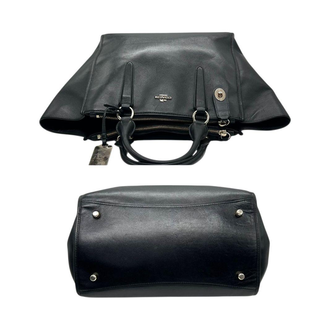 極美品 コーチ ハンドバッグ 黒 ターンロック 2WAY A4収納 レザー 自立可 s43 ショルダーバッグ トートバッグ 斜め掛け可 ブラック シルバー金具 ロゴタグ 本革 COACH 33545 オシャレ 本物保証 鑑定済 スピード発送