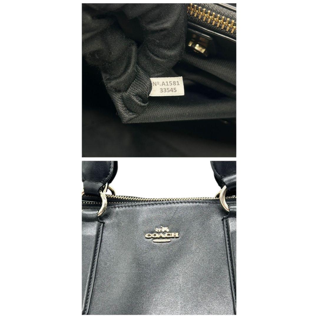 極美品 コーチ ハンドバッグ 黒 ターンロック 2WAY A4収納 レザー 自立可 s43 ショルダーバッグ トートバッグ 斜め掛け可 ブラック シルバー金具 ロゴタグ 本革 COACH 33545 オシャレ 本物保証 鑑定済 スピード発送