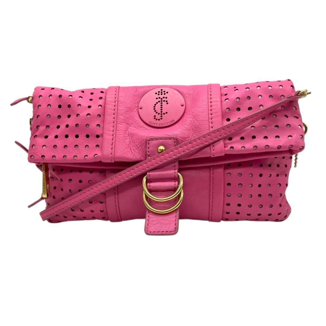 ジューシークチュール ショルダーバッグ ピンク パンチング レザー U1 本革 斜め掛け可 JUICY COUTURE ロゴプレート ロゴチャーム ゴールド金具 オシャレ