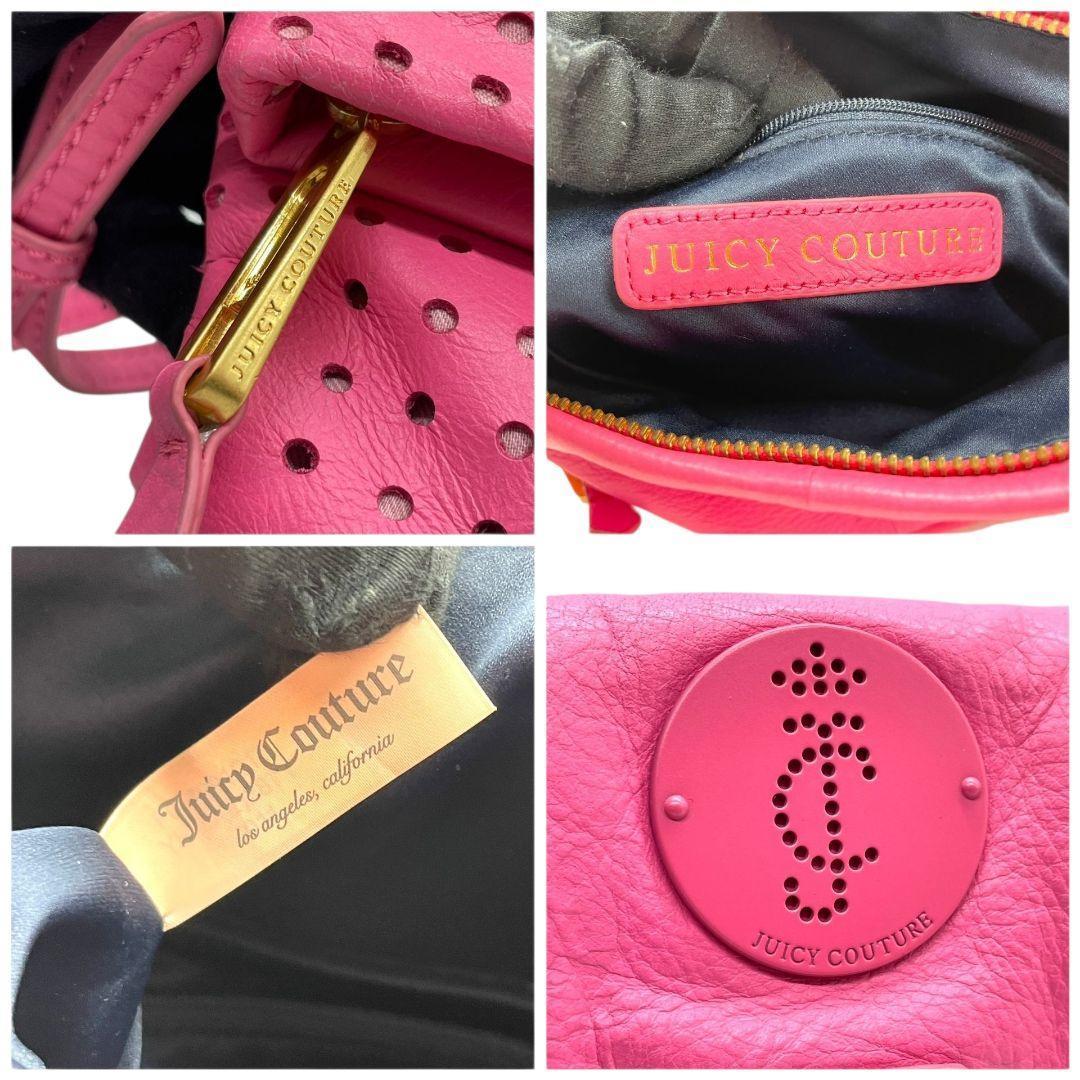 ジューシークチュール ショルダーバッグ ピンク パンチング レザー U1 本革 斜め掛け可 JUICY COUTURE ロゴプレート ロゴチャーム ゴールド金具 オシャレ