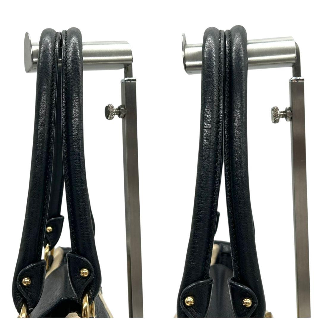 フェラガモ Salvatore Ferragamo ハンドバッグ ガンチーニ ベージュ×黒 キャンバス レザー ワンショルダー トートバッグ 肩掛け可 ゴールド金具 AU-21/6326　s49