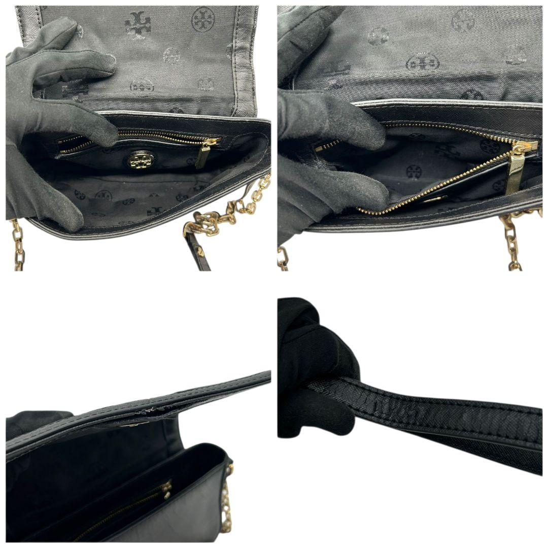 トリーバーチ フレミング ショルダーバッグ ブラック チェーン レザー フラップ ロゴプレート ゴールド金具 斜め掛け可 クラッチバッグ ハンドバッグ 本革 鑑定済 スピード発送