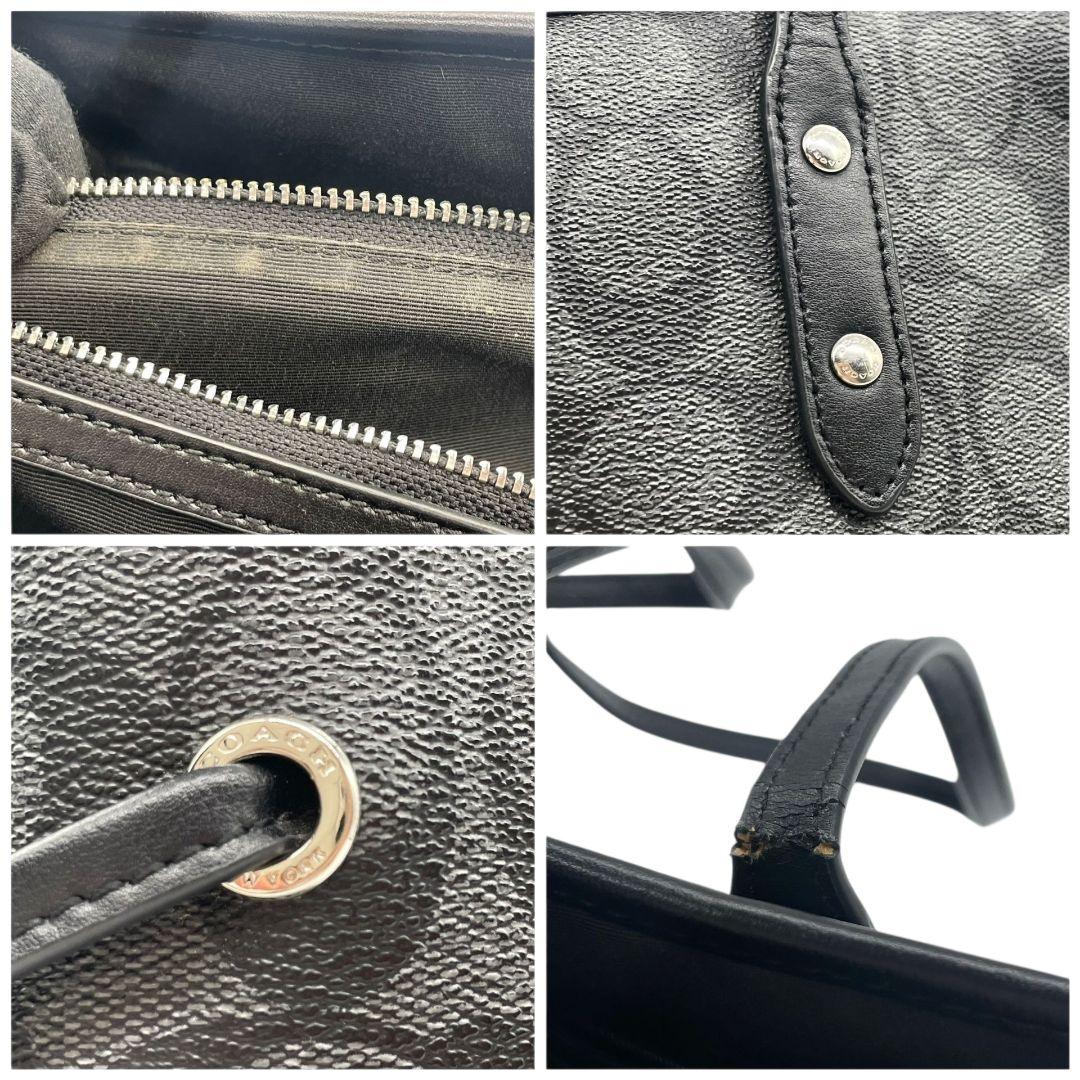 コーチ　トートバッグ　ブラック　シグネチャー　巾着　ワンショルダー　PVC　ハンドバッグ　肩掛け可　肩かけ可　ロゴタグ　シルバー金具　ロゴ　COACH　F57842　オシャレ　本物保証　鑑定済　スピード発送