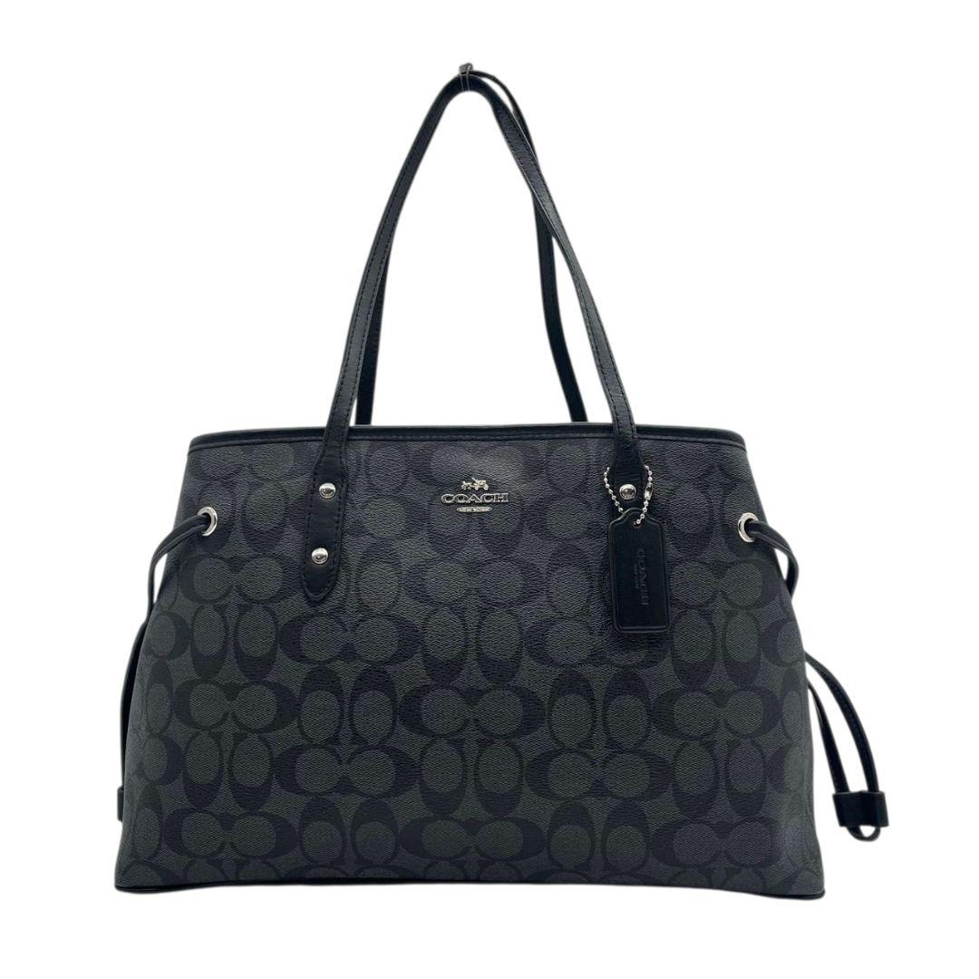 コーチ　トートバッグ　ブラック　シグネチャー　巾着　ワンショルダー　PVC　ハンドバッグ　肩掛け可　肩かけ可　ロゴタグ　シルバー金具　ロゴ　COACH　F57842　オシャレ　本物保証　鑑定済　スピード発送