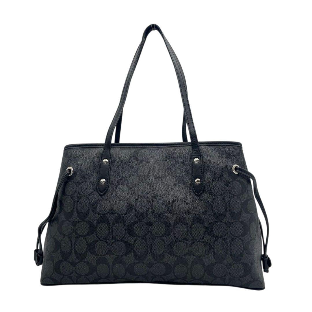 コーチ　トートバッグ　ブラック　シグネチャー　巾着　ワンショルダー　PVC　ハンドバッグ　肩掛け可　肩かけ可　ロゴタグ　シルバー金具　ロゴ　COACH　F57842　オシャレ　本物保証　鑑定済　スピード発送