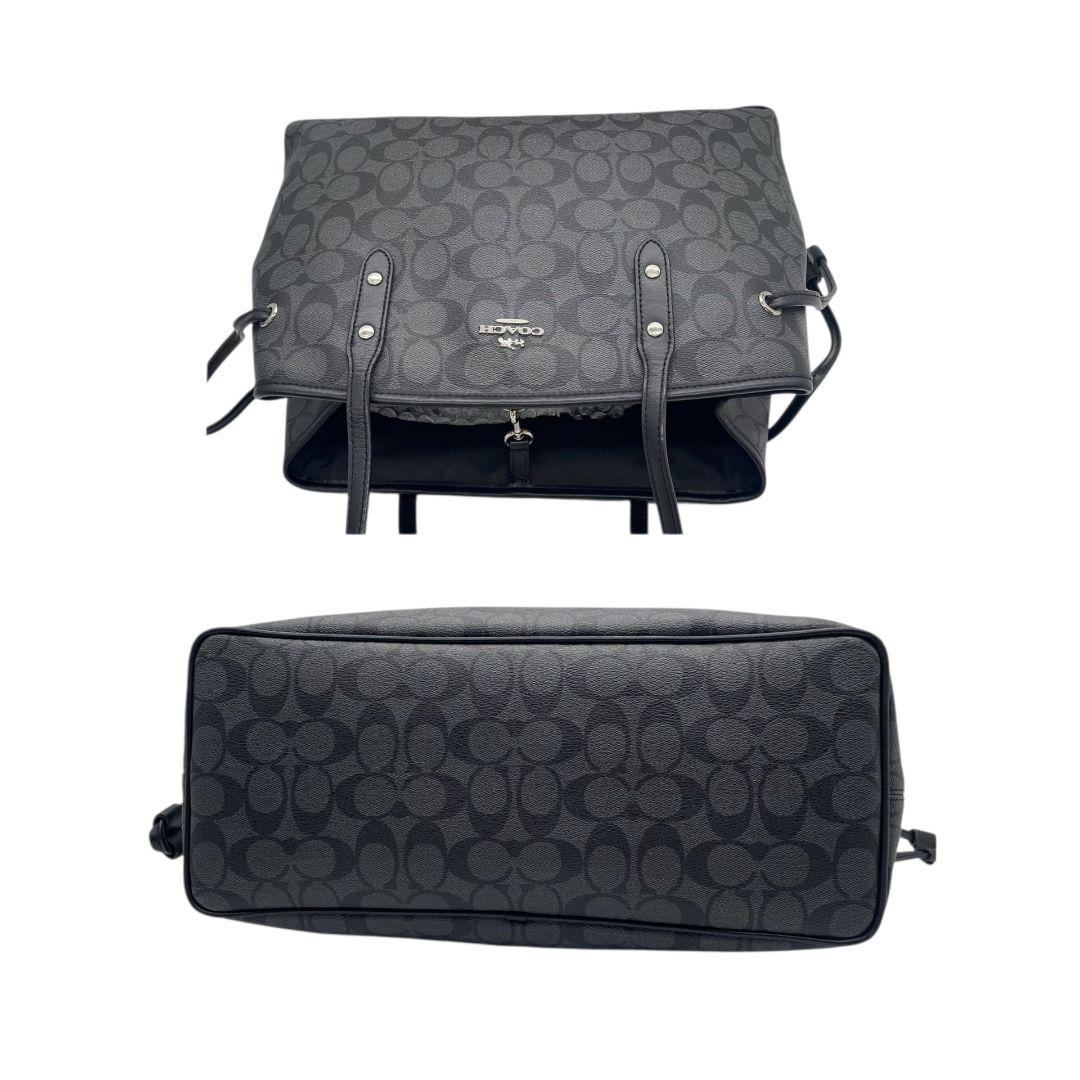 コーチ　トートバッグ　ブラック　シグネチャー　巾着　ワンショルダー　PVC　ハンドバッグ　肩掛け可　肩かけ可　ロゴタグ　シルバー金具　ロゴ　COACH　F57842　オシャレ　本物保証　鑑定済　スピード発送