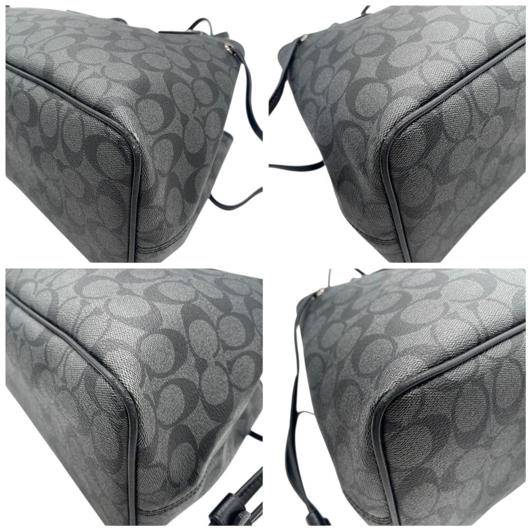 コーチ　トートバッグ　ブラック　シグネチャー　巾着　ワンショルダー　PVC　ハンドバッグ　肩掛け可　肩かけ可　ロゴタグ　シルバー金具　ロゴ　COACH　F57842　オシャレ　本物保証　鑑定済　スピード発送