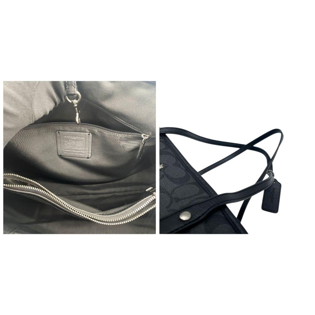 コーチ　トートバッグ　ブラック　シグネチャー　巾着　ワンショルダー　PVC　ハンドバッグ　肩掛け可　肩かけ可　ロゴタグ　シルバー金具　ロゴ　COACH　F57842　オシャレ　本物保証　鑑定済　スピード発送