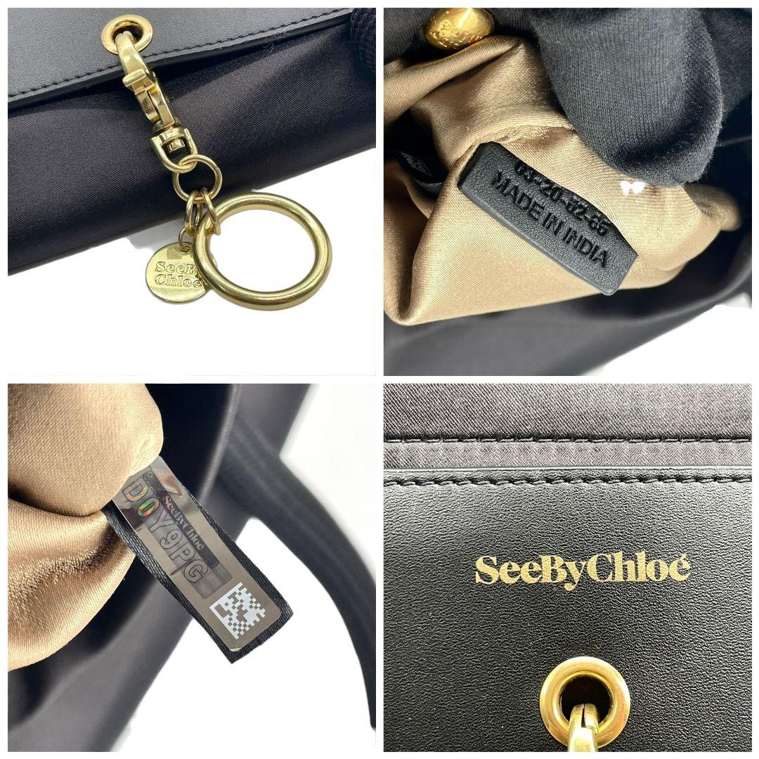 シーバイクロエ トートバッグ 黒 ロゴ チャーム キャンバス ワンショルダー u17 A4収納 ハンドバッグ 肩掛け可 肩かけ可 ブラック ゴールド金具 スカーフ レザー SeeByChloe