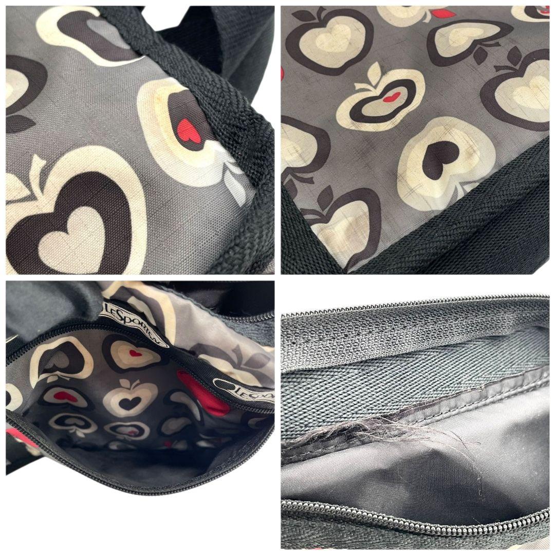 レスポートサック　ショルダーバッグ　グレー　総柄　リンゴ　斜め掛け可　T4　ナイロン　LeSportsac　ロゴ　レッド