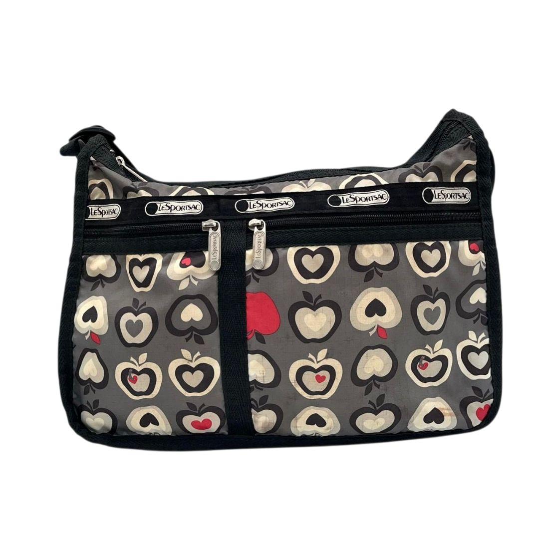 レスポートサック　ショルダーバッグ　グレー　総柄　リンゴ　斜め掛け可　T4　ナイロン　LeSportsac　ロゴ　レッド