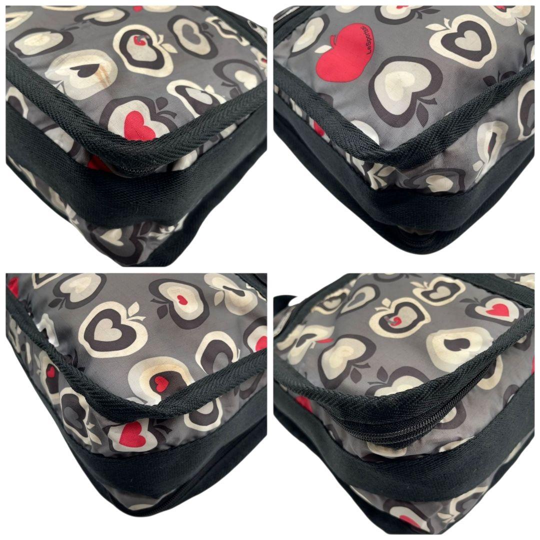 レスポートサック　ショルダーバッグ　グレー　総柄　リンゴ　斜め掛け可　T4　ナイロン　LeSportsac　ロゴ　レッド